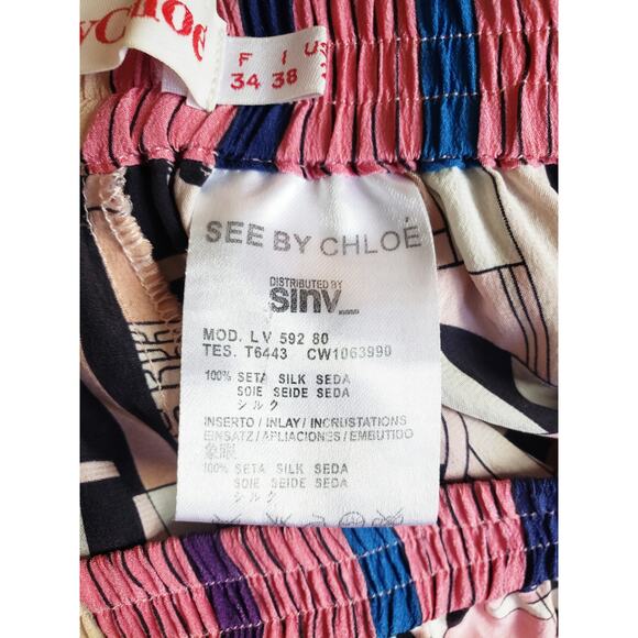 See By Chloe 100% Silk Striped/Abstract Print Pants Pink Size US 2 - Picture 9 of 9